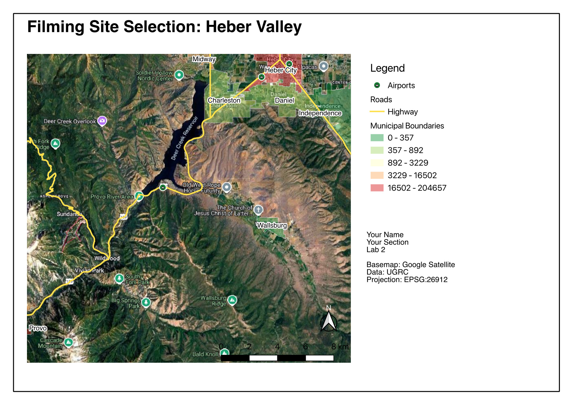 Finished layout exported as a PDF, with title, legend, north arrow, scale bar, neatline, and citations