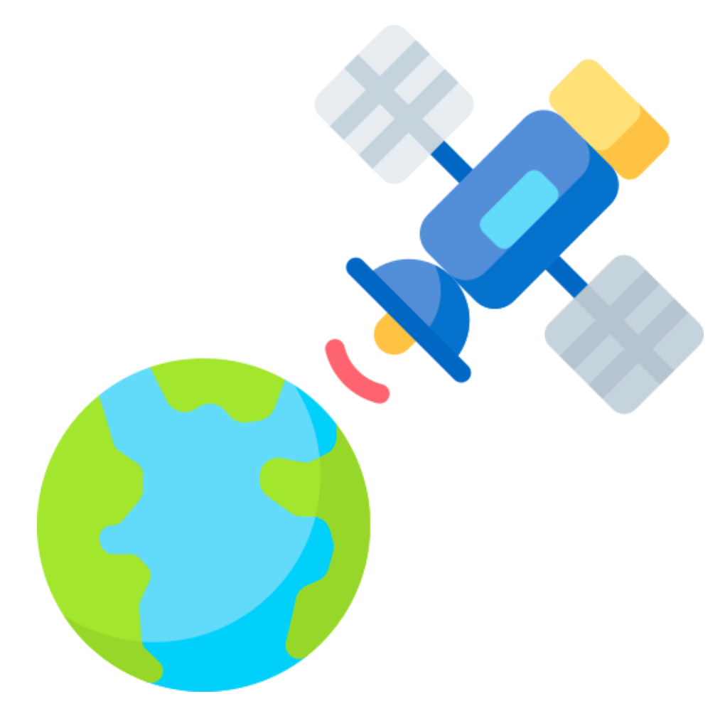 Cartoon GPS satellite orbiting Earth