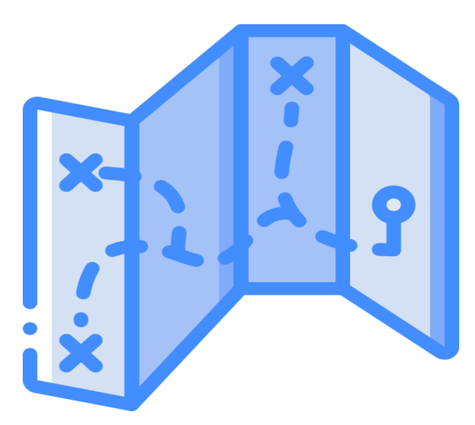 Cartoon folded treasure map with X marks