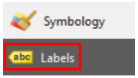 Labels tab highlighted just below the Symbology tab in the layer properties sidebar