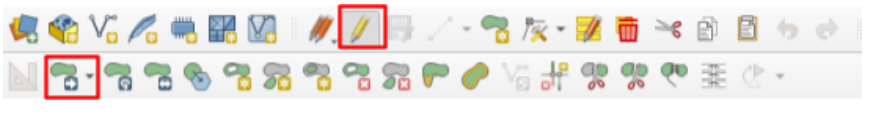Advanced Digitizing Toolbar with the Toggle Editing and Move Feature buttons highlighted