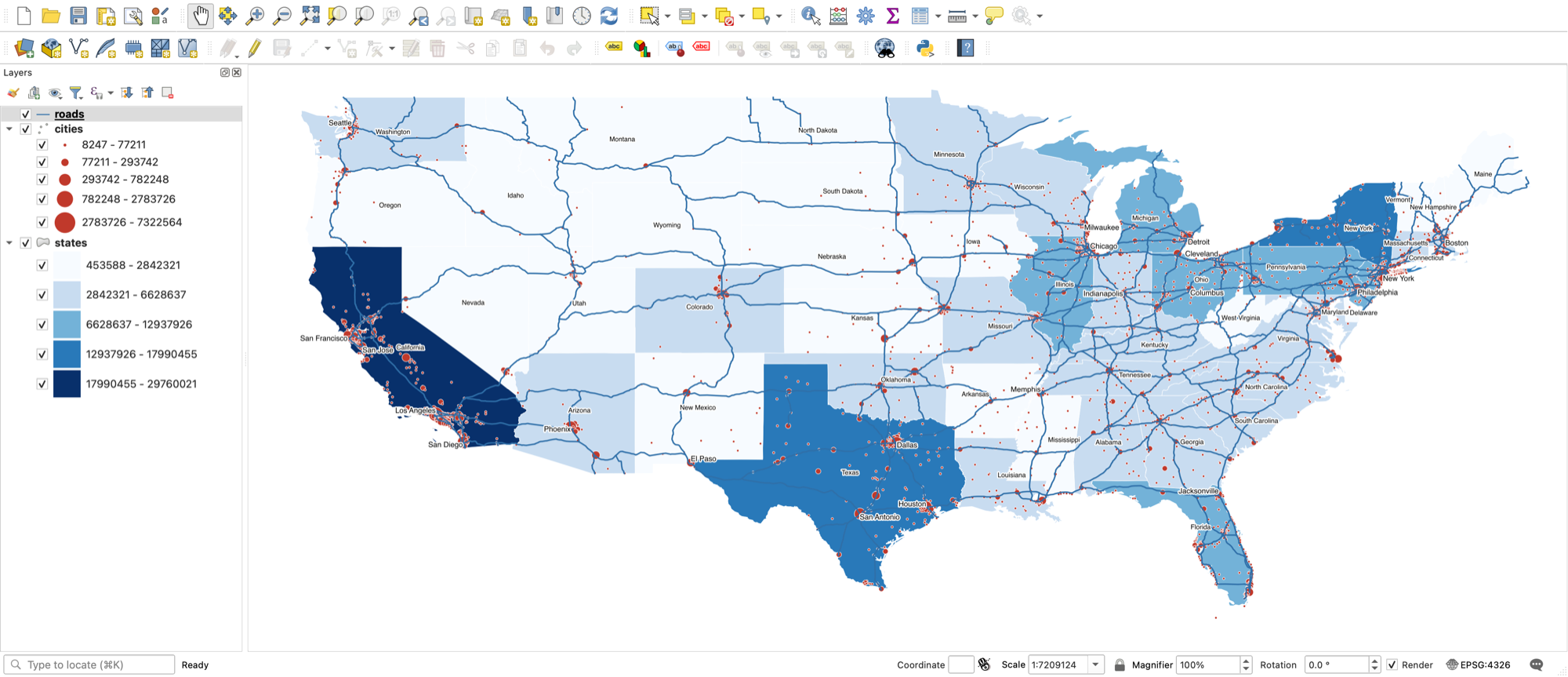 The map with every state labeled and only the largest cities labeled, each label carrying a white buffer