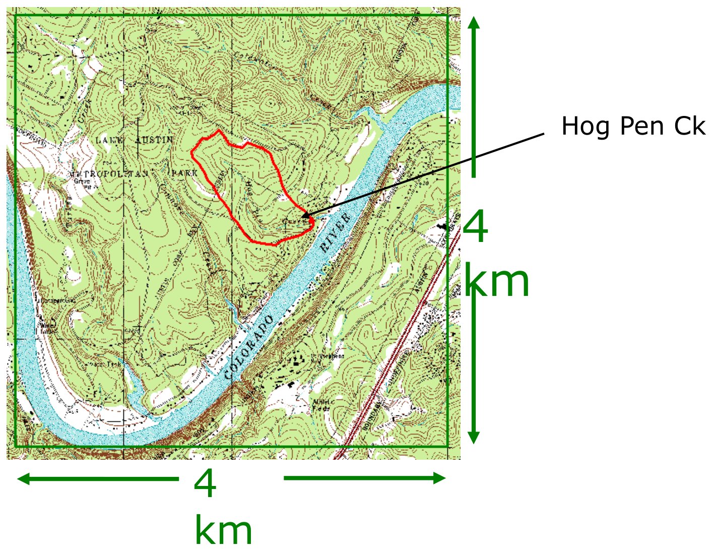 Topographic quadrangle with Hog Pen Creek running through it